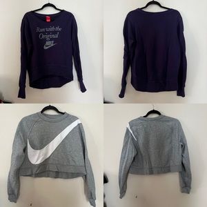 Bundle 2 Nike Sweatshirts. Gray cropped and dark purple full length. Size M